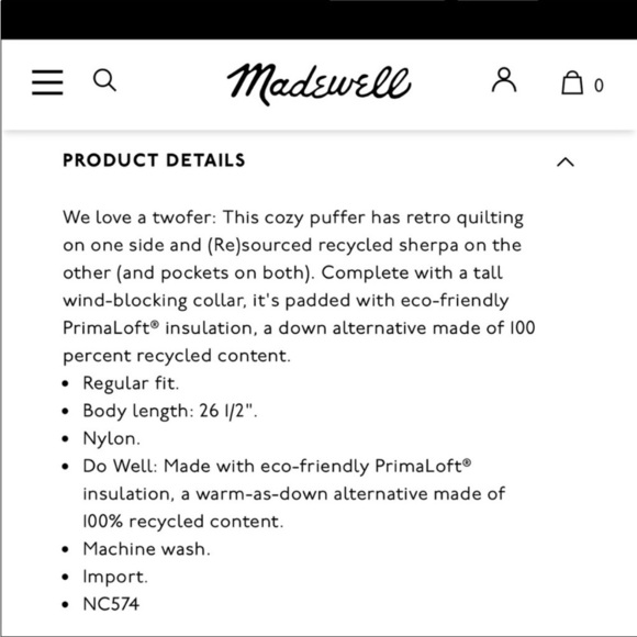 Madewell warm umber Reversible Sherpa Puffer full zip jacket NC574 Size XXS - Picture 15 of 15